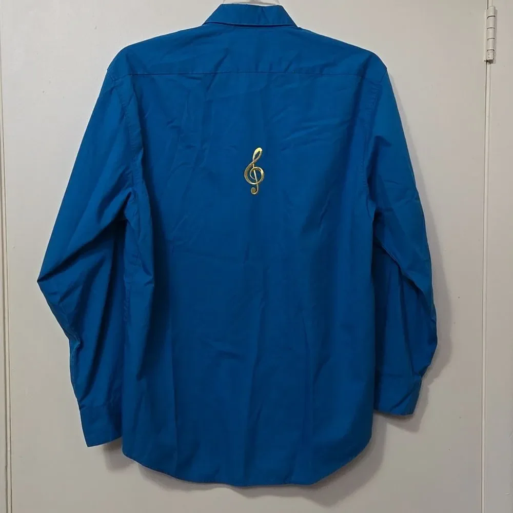 Las Olas Womens Size LARGE Embroidered BLUE Music Notes Button-Down Shirt - Picture 8 of 9